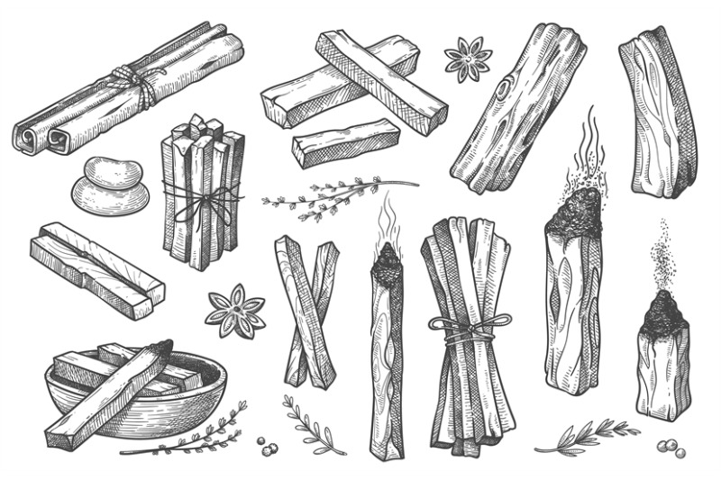 palo-santo-sticks-hand-drawn-aroma-burning-stick-ritual-elements-and