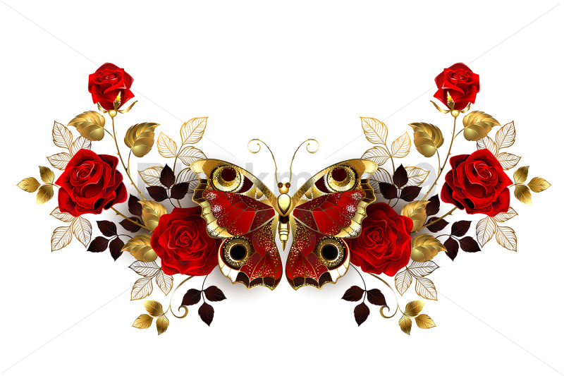 symmetrical-flower-arrangement-with-red-butterfly