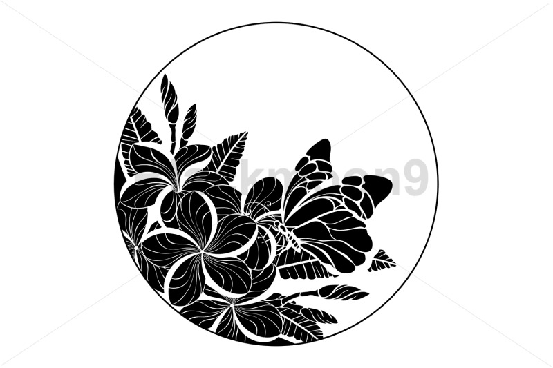 silhouette-monogram-with-butterfly-and-plumeria
