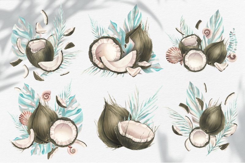 coconuts-tropical-leaves-watercolor