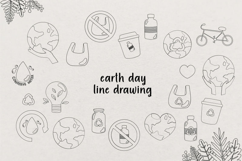 cute-earth-day-line-art-set-recycle-day