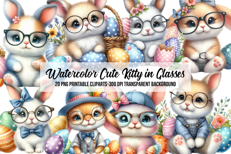 watercolor-cute-kitty-in-glasses