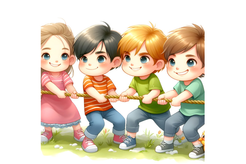 four-kids-playing-at-tug-of-war