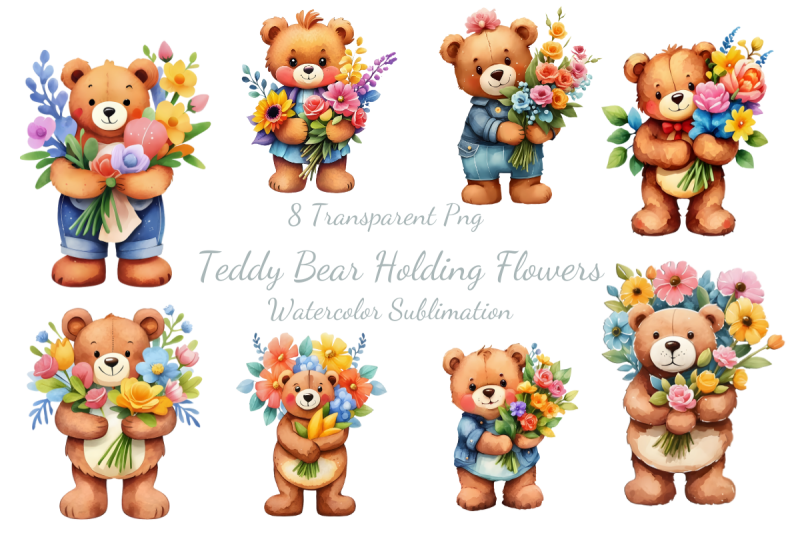 teddy-bear-holding-flowers-watercolor-sublimation