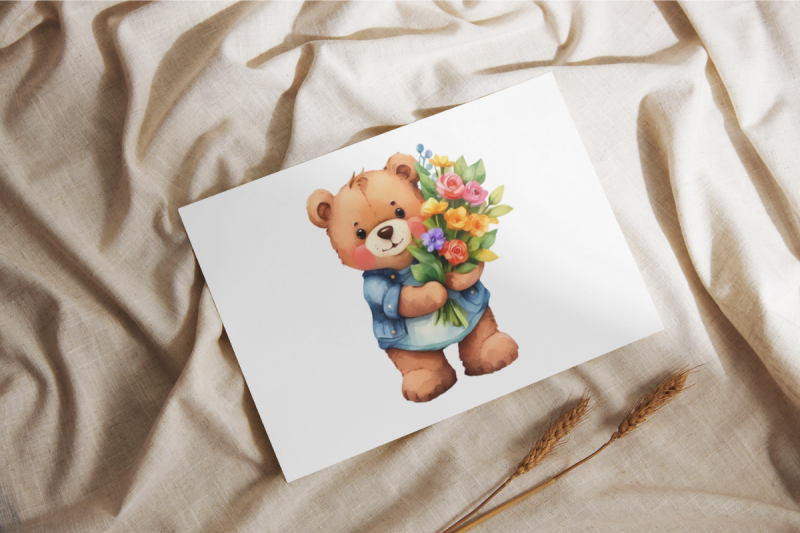 teddy-bear-holding-flowers-watercolor-sublimation