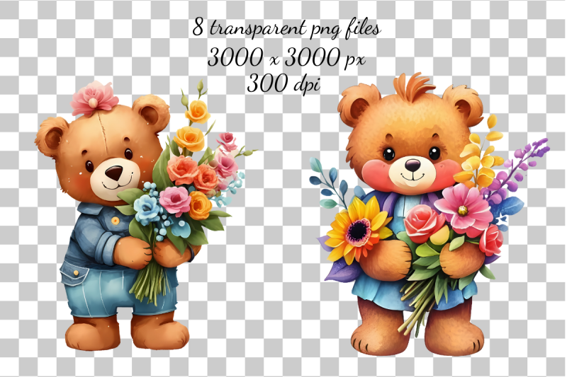 teddy-bear-holding-flowers-watercolor-sublimation