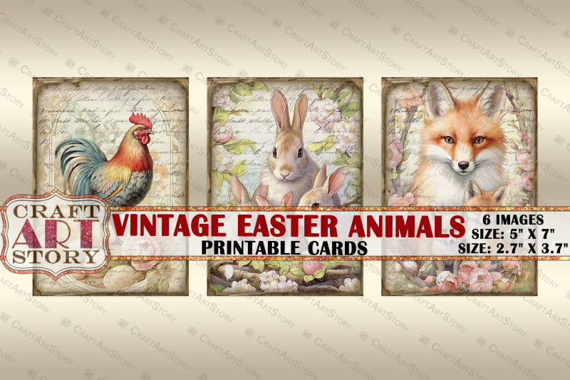 vintage-easter-animals-collage-picture-cards-atc-aceo