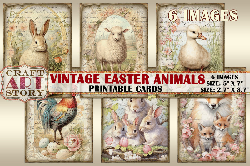 vintage-easter-animals-collage-picture-cards-atc-aceo