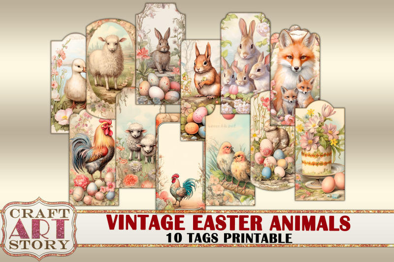 vintage-easter-animal-ephemera-tags-scrapbook-junk-journal