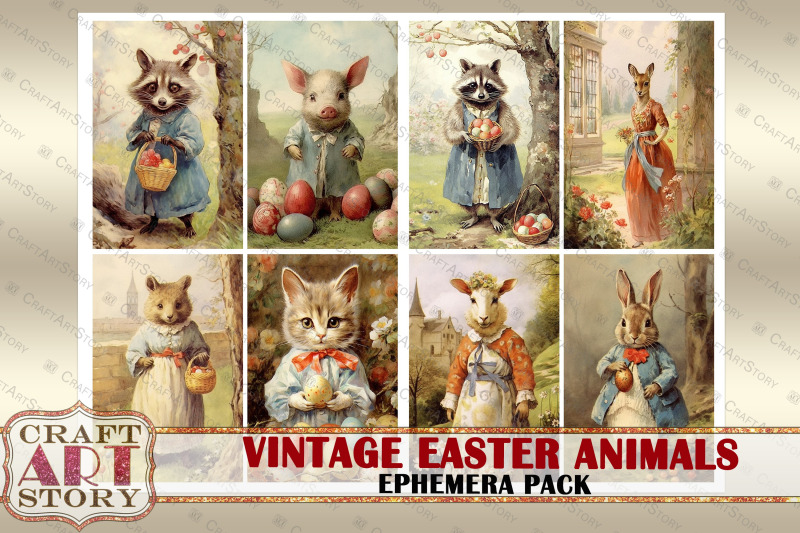 vintage-easter-animals-ephemera-pack-spring-card-set