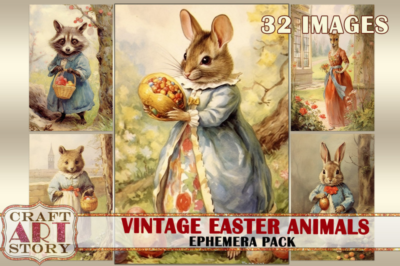 vintage-easter-animals-ephemera-pack-spring-card-set