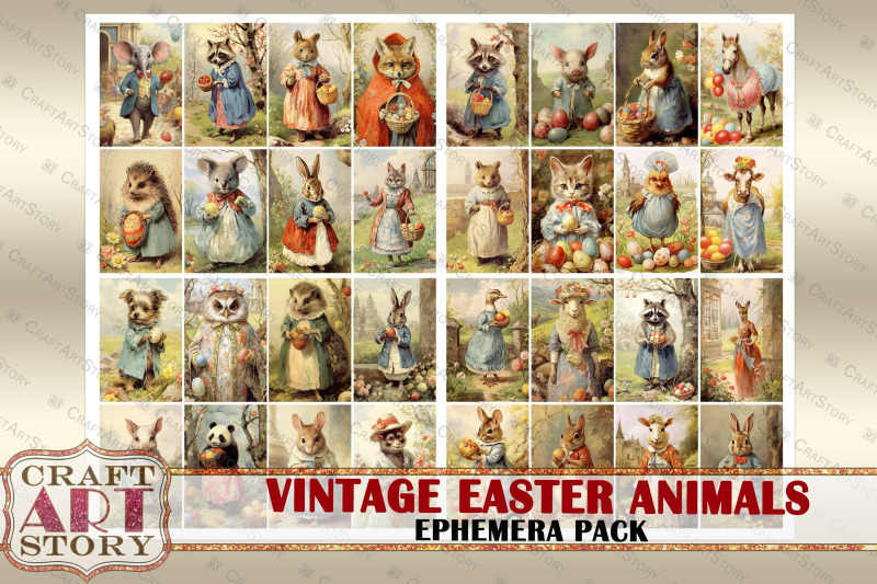 vintage-easter-animals-ephemera-pack-spring-card-set