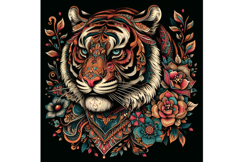 tiger-with-floral-ornament-decoration