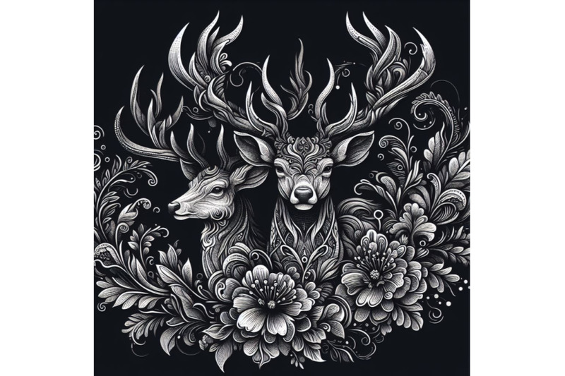 deer-drawing-with-floral-ornament