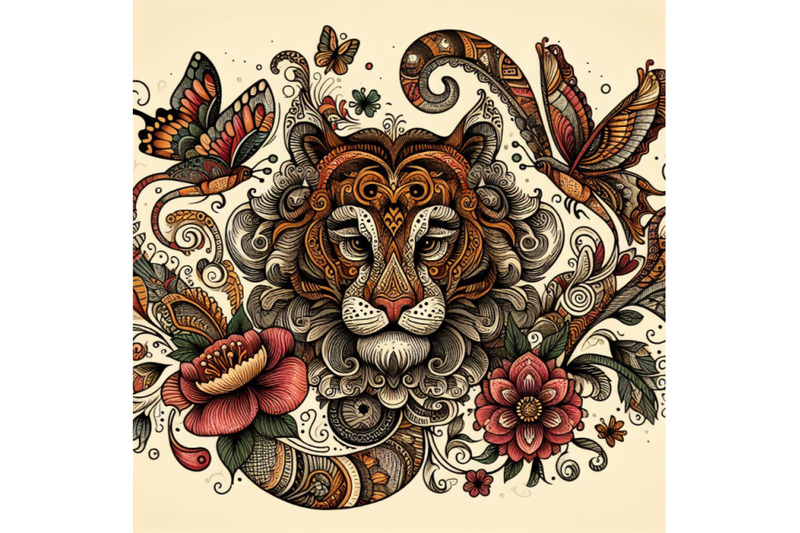 animal-drawing-with-floral-ornament