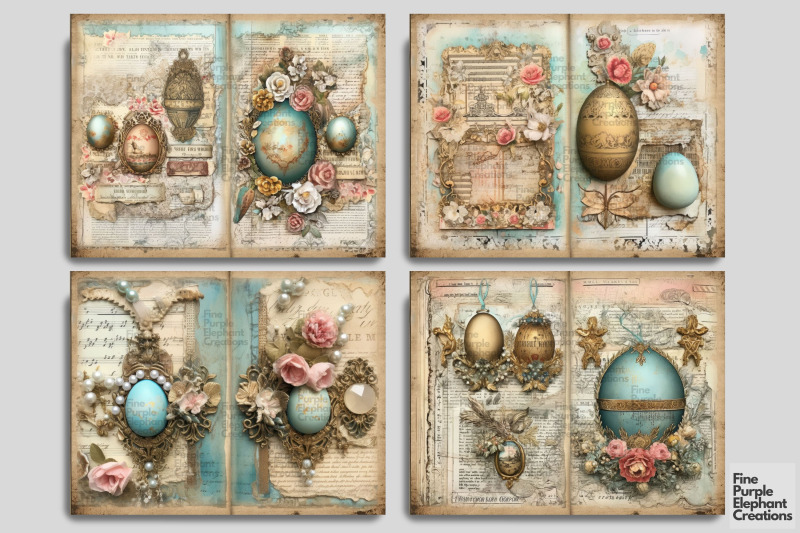 faberge-eggs-digital-junk-journal-double-pages-spring