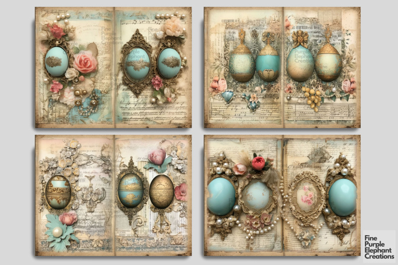 faberge-eggs-digital-junk-journal-double-pages-spring