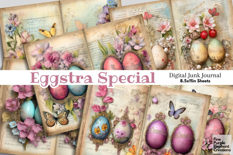 easter-egg-digital-junk-journal-double-pages-spring-butterfly-floral