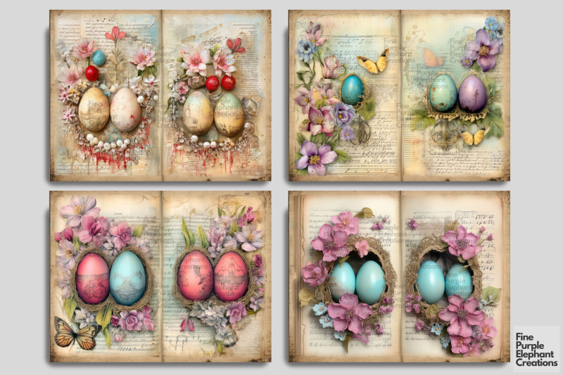 easter-egg-digital-junk-journal-double-pages-spring-butterfly-floral