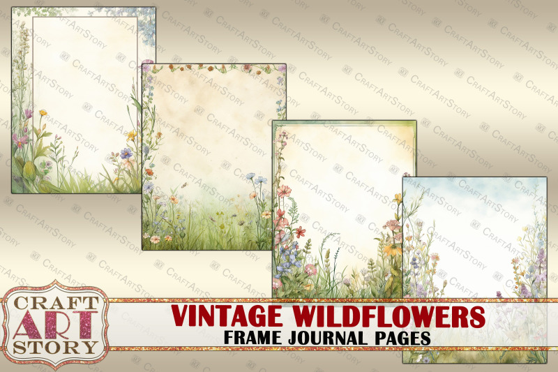 vintage-wildflowers-frame-journal-pages-paper-journal-kit