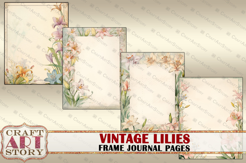 vintage-lilies-frame-journal-pages-paper-journal-kit