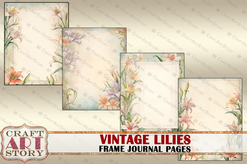 vintage-lilies-frame-journal-pages-paper-journal-kit