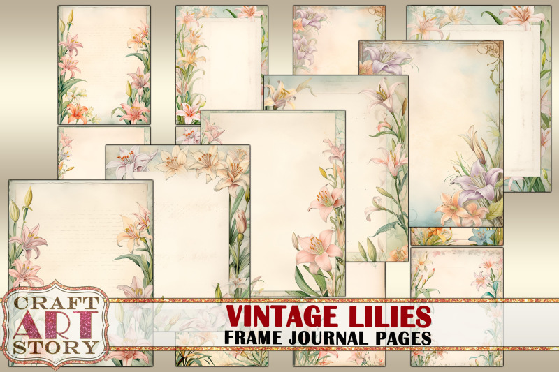 vintage-lilies-frame-journal-pages-paper-journal-kit