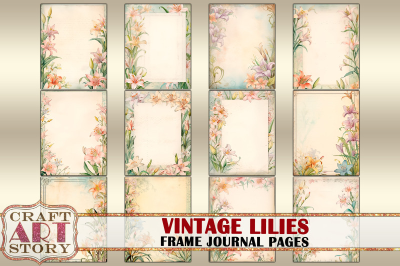 vintage-lilies-frame-journal-pages-paper-journal-kit