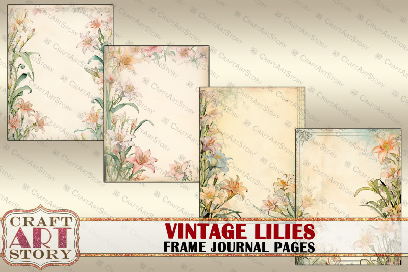 vintage-lilies-frame-journal-pages-paper-journal-kit