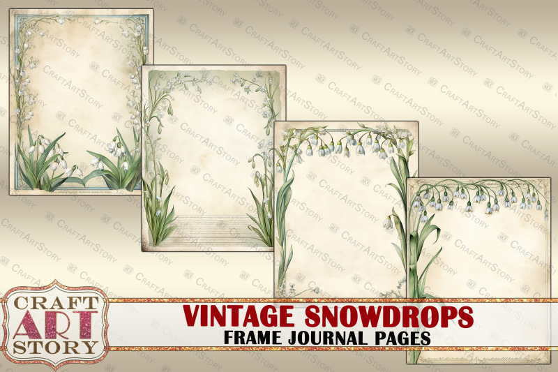 vintage-snowdrops-frame-journal-pages-paper-journal-kit