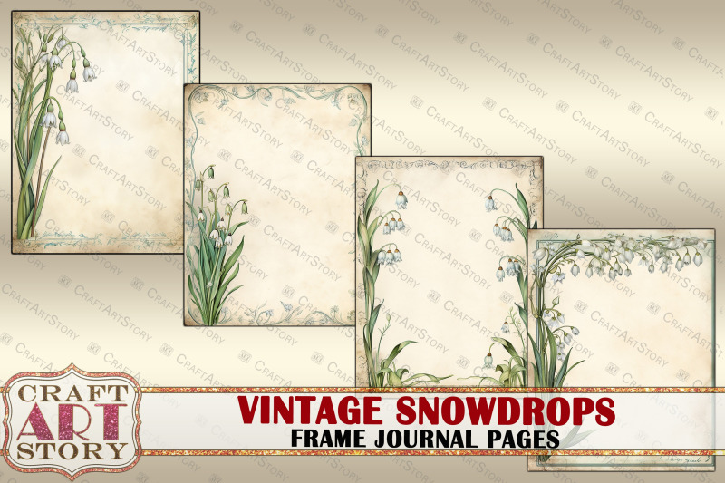 vintage-snowdrops-frame-journal-pages-paper-journal-kit