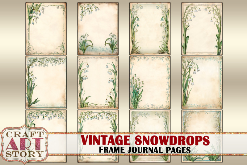 vintage-snowdrops-frame-journal-pages-paper-journal-kit