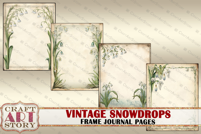 vintage-snowdrops-frame-journal-pages-paper-journal-kit