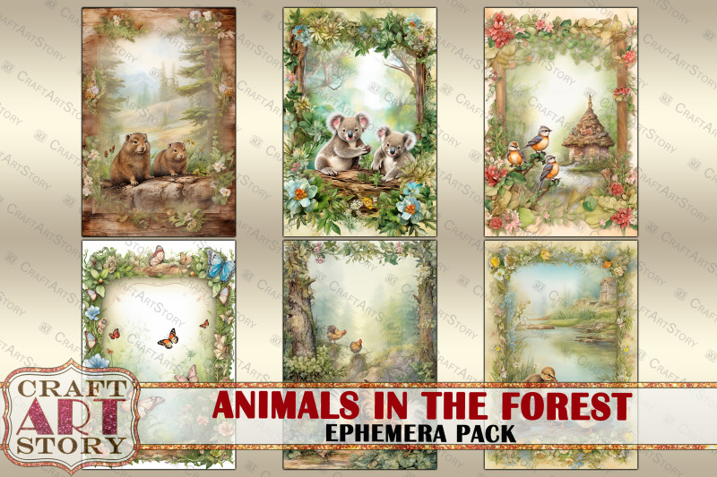 animals-in-the-forest-ephemera-pack-natural-card-set