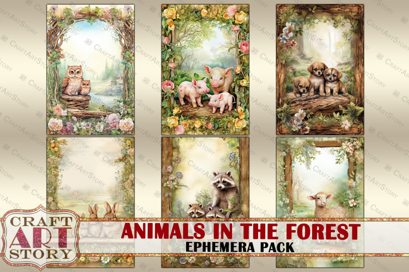 animals-in-the-forest-ephemera-pack-natural-card-set