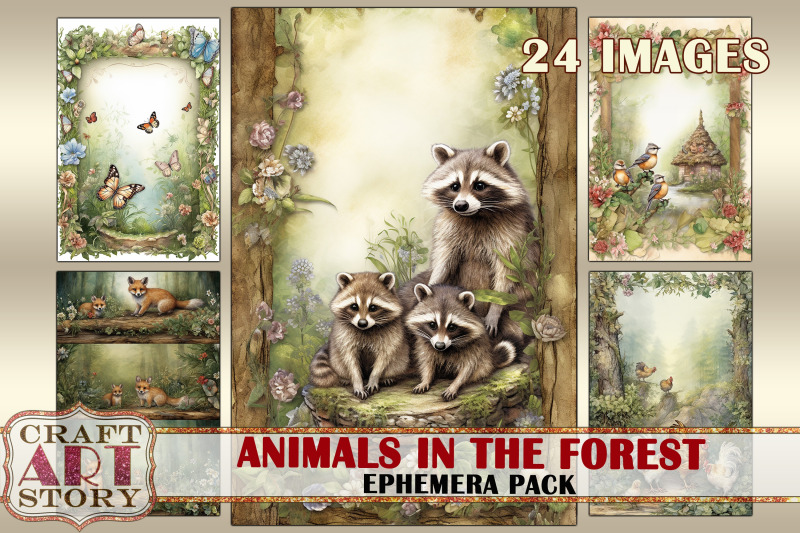 animals-in-the-forest-ephemera-pack-natural-card-set