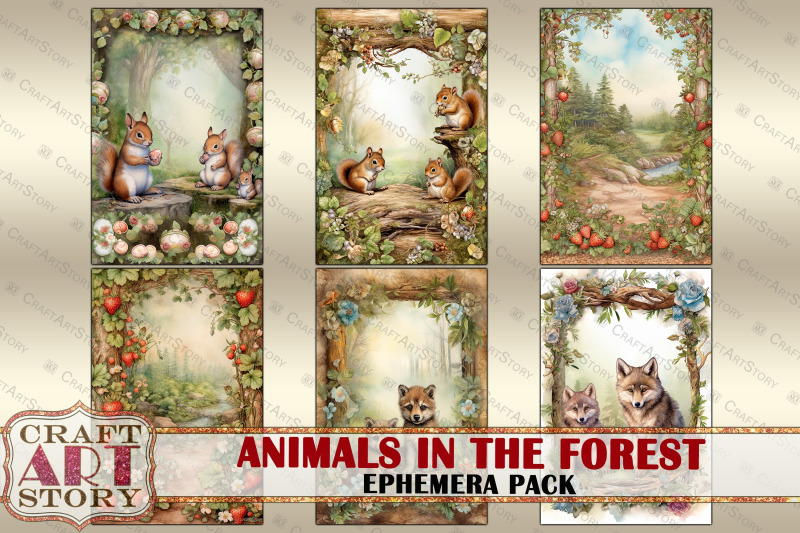 animals-in-the-forest-ephemera-pack-natural-card-set