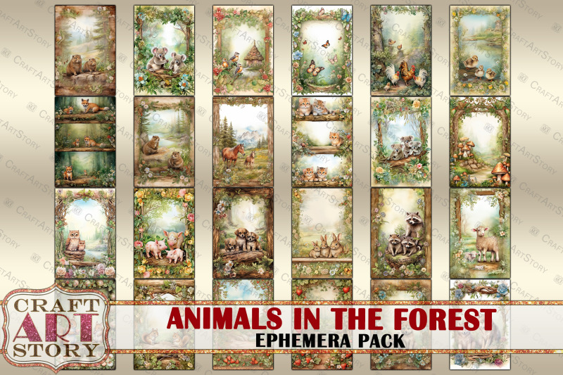 animals-in-the-forest-ephemera-pack-natural-card-set