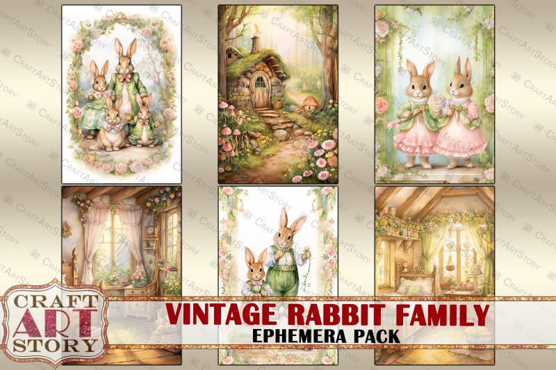 rabbit-family-ephemera-pack-natural-spring-card-set