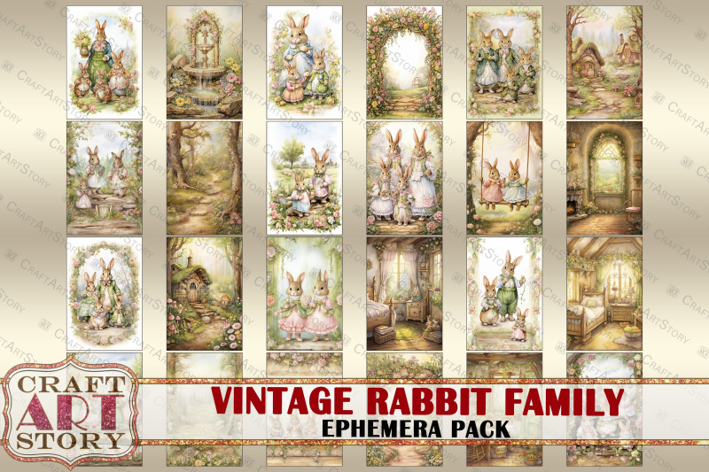 rabbit-family-ephemera-pack-natural-spring-card-set