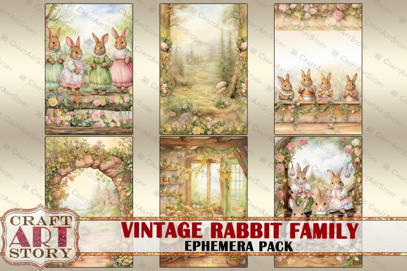 rabbit-family-ephemera-pack-natural-spring-card-set