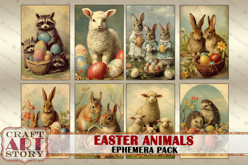 vintage-easter-animals-ephemera-pack-spring-card-set