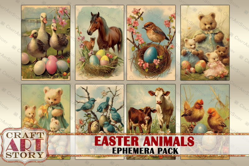 vintage-easter-animals-ephemera-pack-spring-card-set