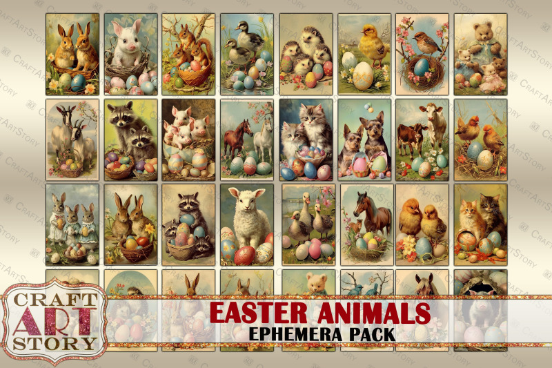 vintage-easter-animals-ephemera-pack-spring-card-set