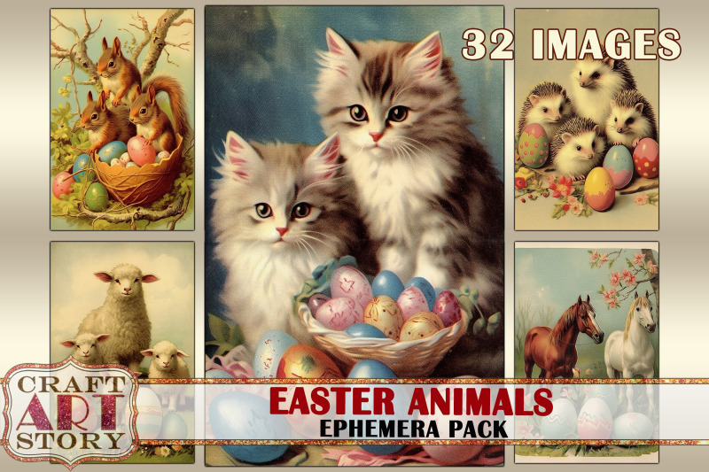 vintage-easter-animals-ephemera-pack-spring-card-set