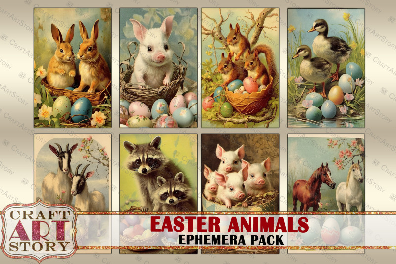 vintage-easter-animals-ephemera-pack-spring-card-set