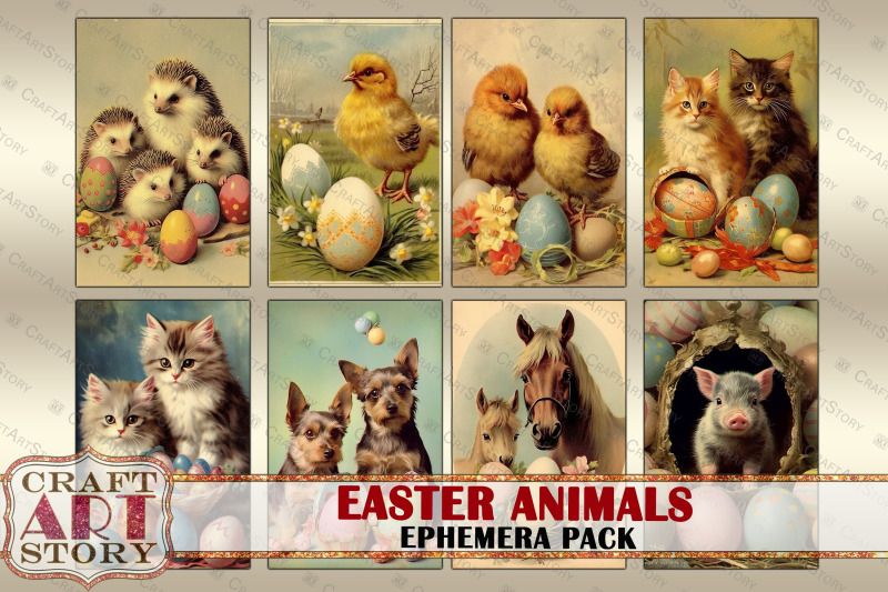 vintage-easter-animals-ephemera-pack-spring-card-set