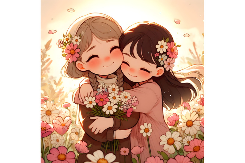 two-girls-embracing-in-a-field-of-flowers