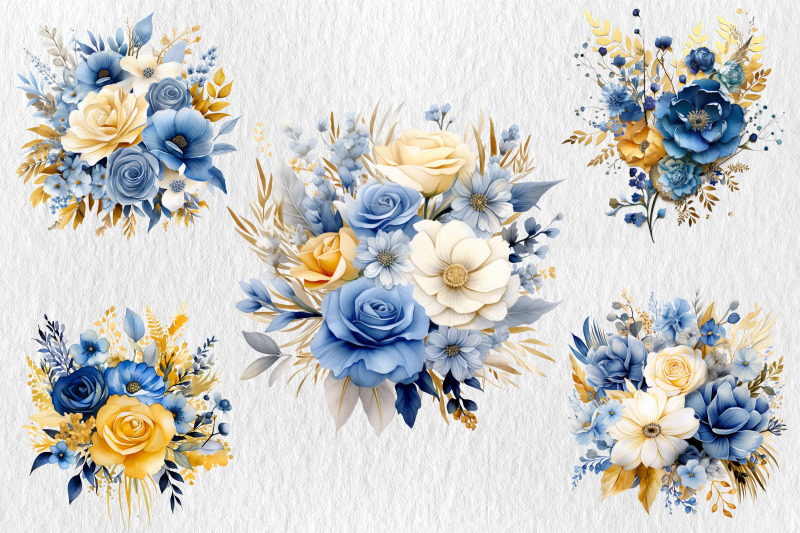 watercolor-blue-and-gold-flowers