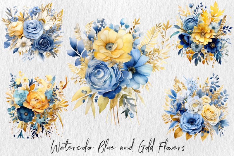 watercolor-blue-and-gold-flowers